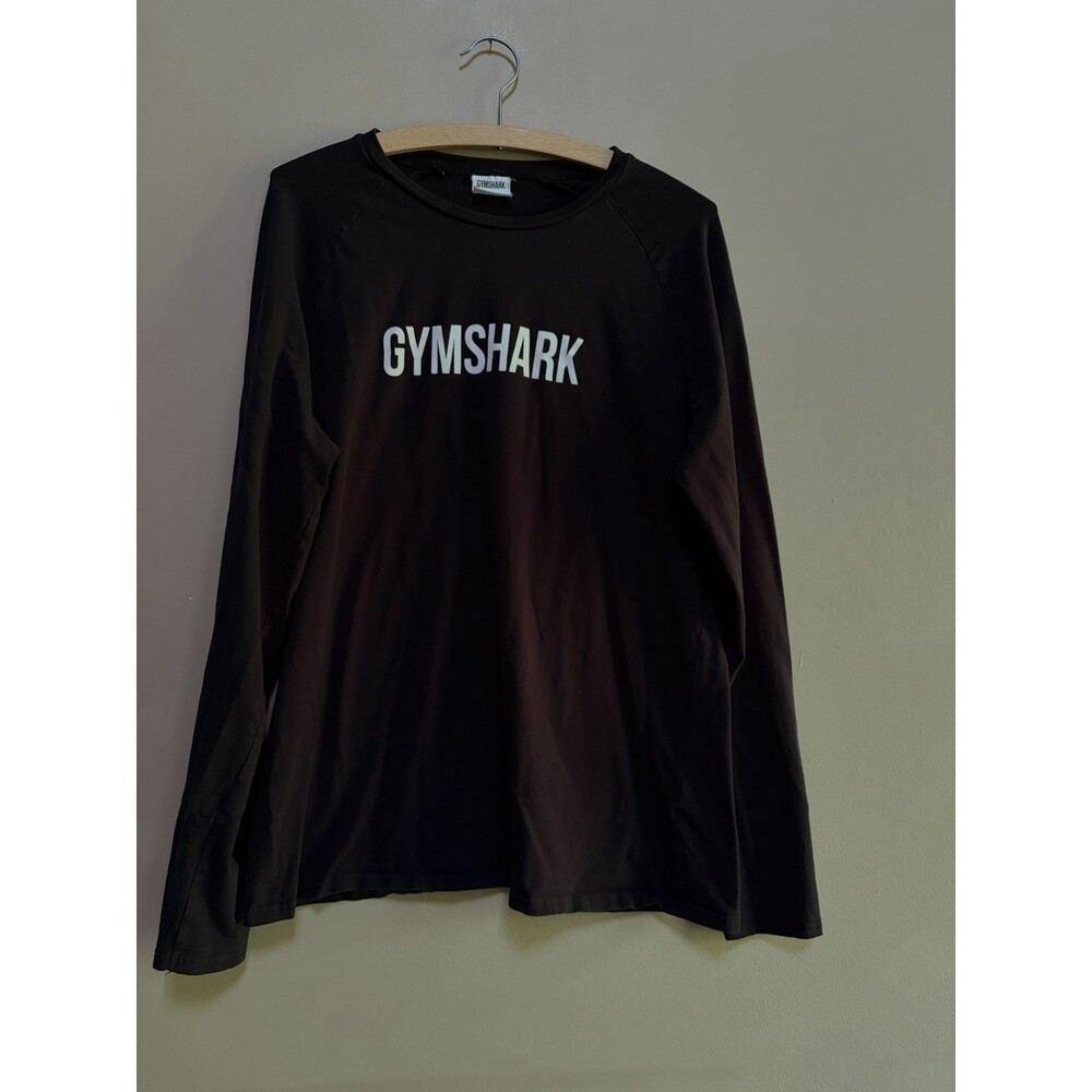 Gymshark Shirt Women XL Black Long Sleeve Crew Neck Spell Out Pullover Gym